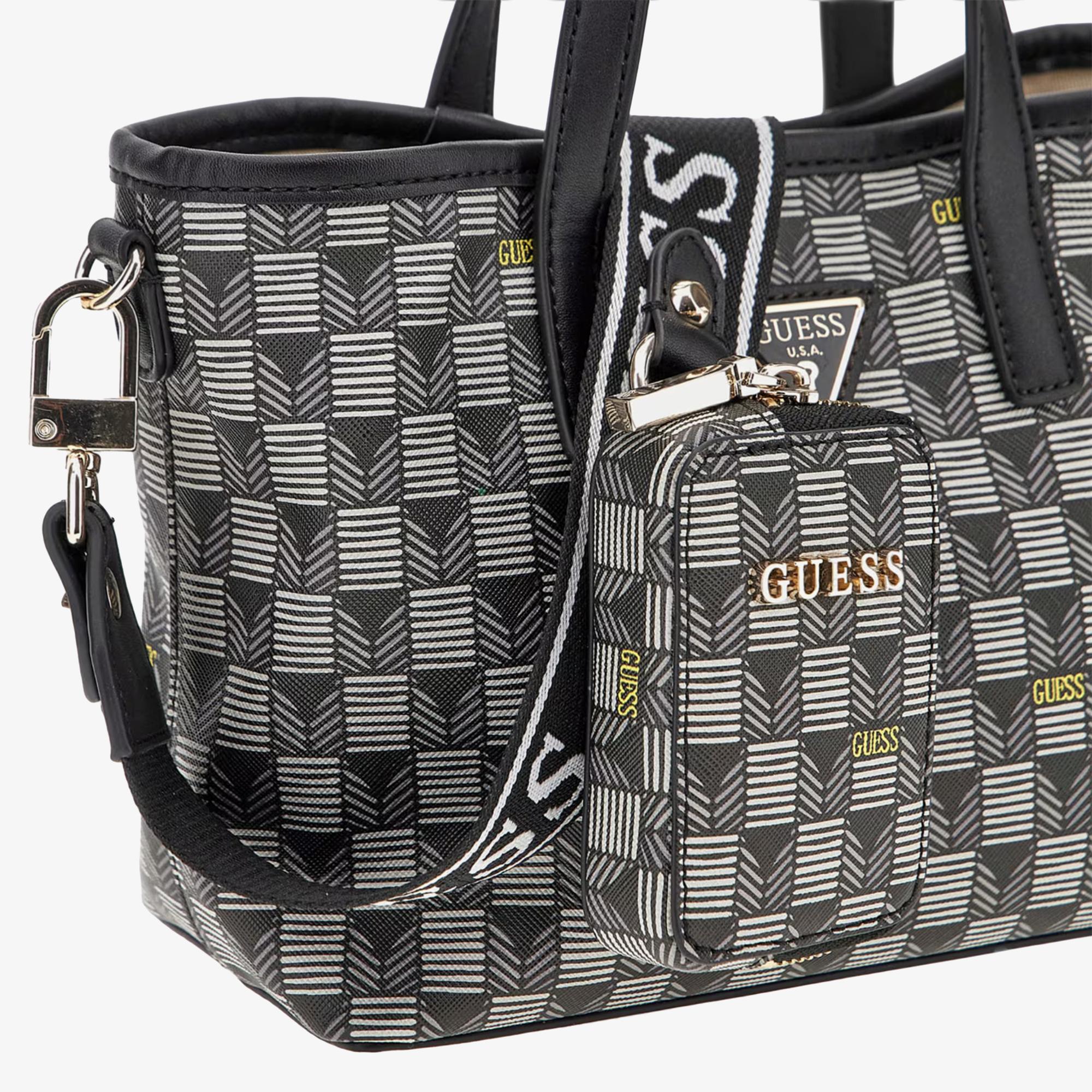 Guess Vikky II Large Wave Mini Kadın Siyah Tote