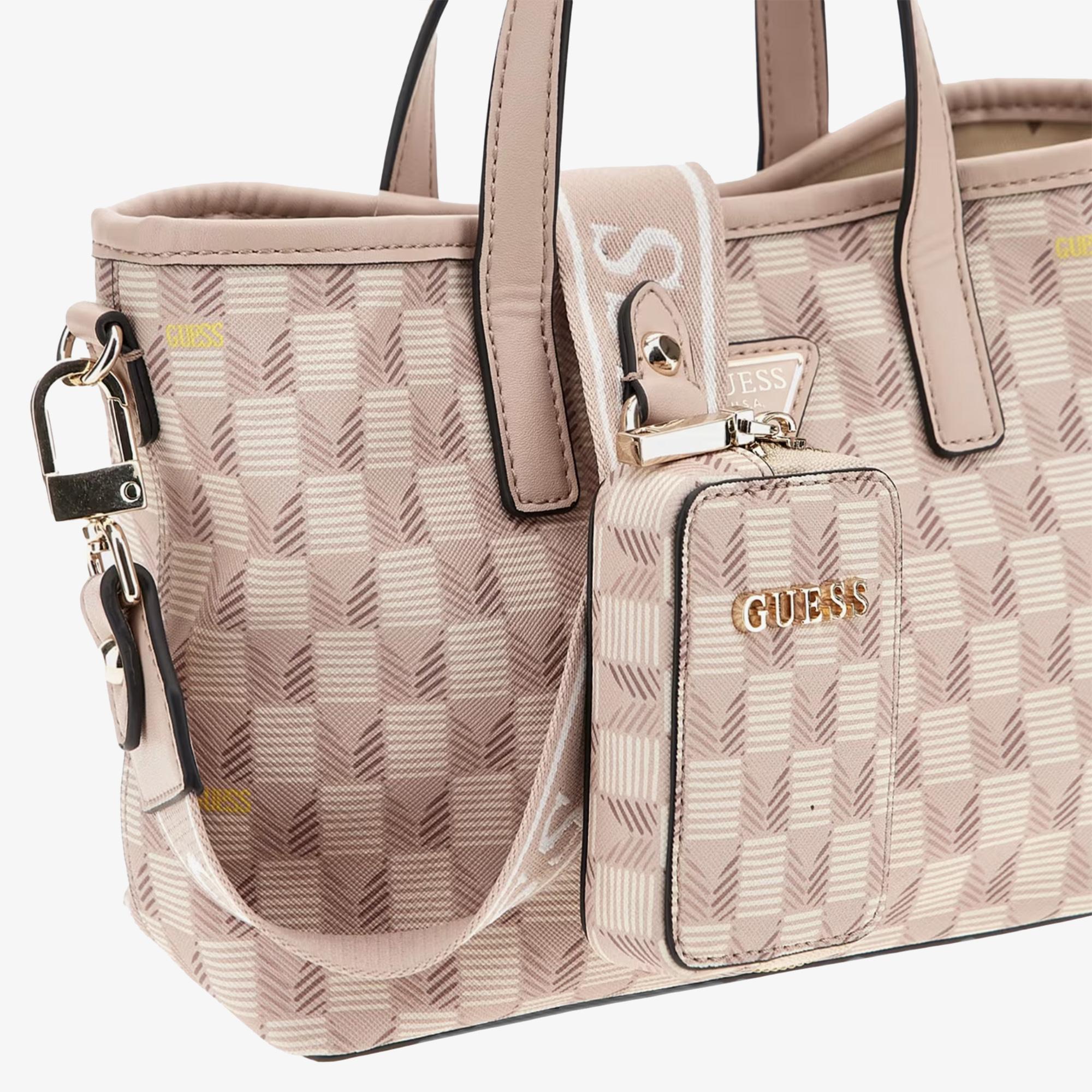 Guess Vikky Iı Large Wave Mini Tote Kadın Pembe Tote Çanta