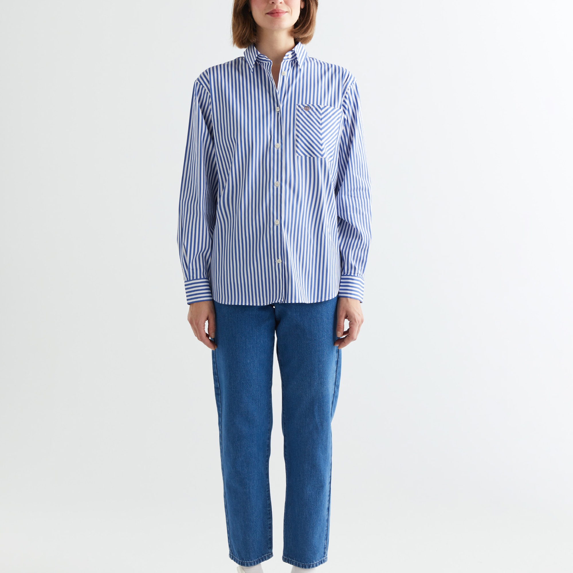 GANT Kadın Mavi Regular Fit Çizgili Gömlek