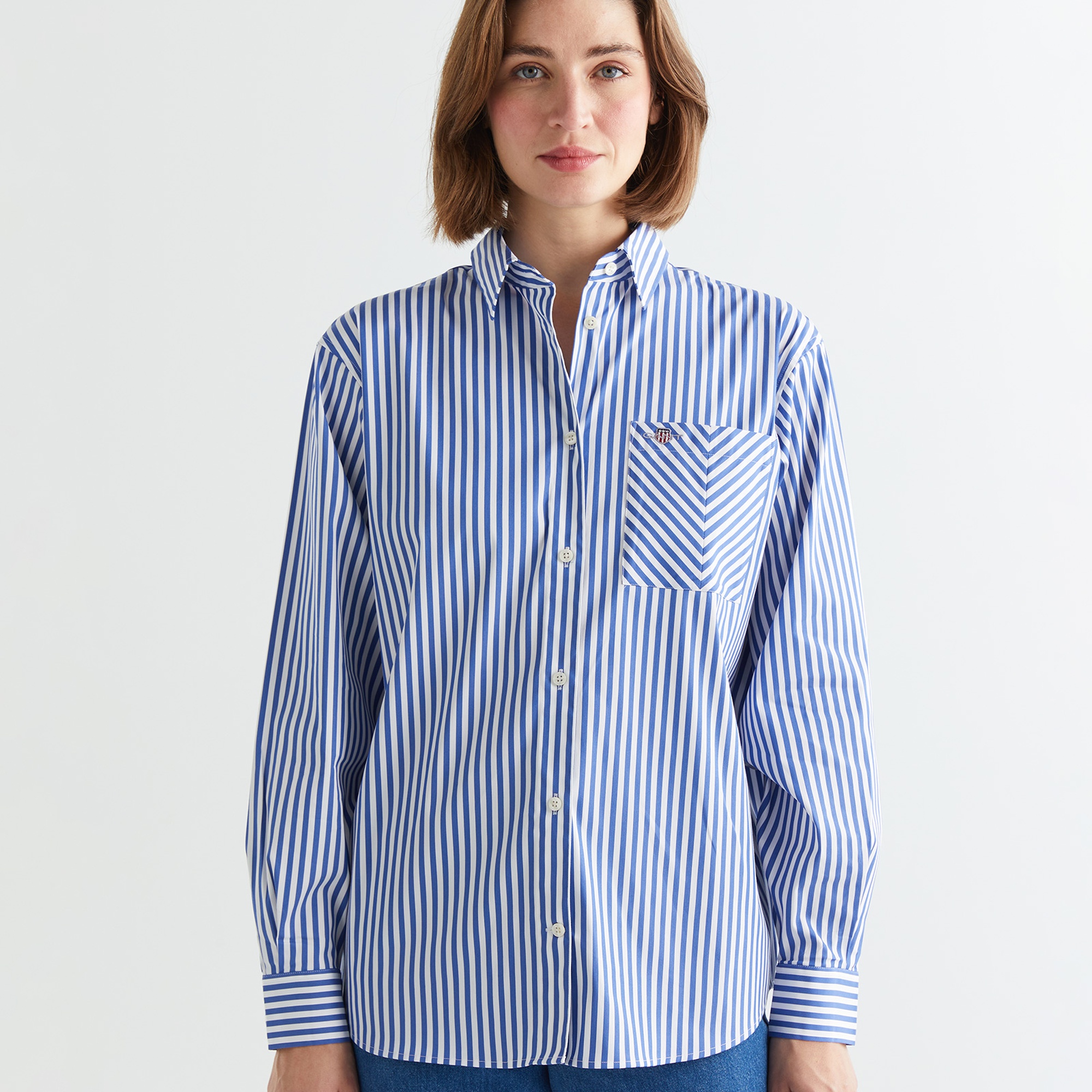 GANT Kadın Mavi Regular Fit Çizgili Gömlek