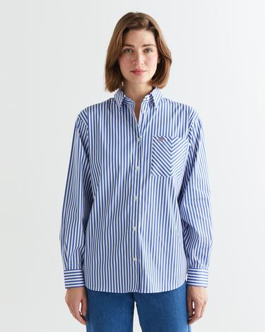  GANT Kadın Mavi Regular Fit Çizgili Gömlek