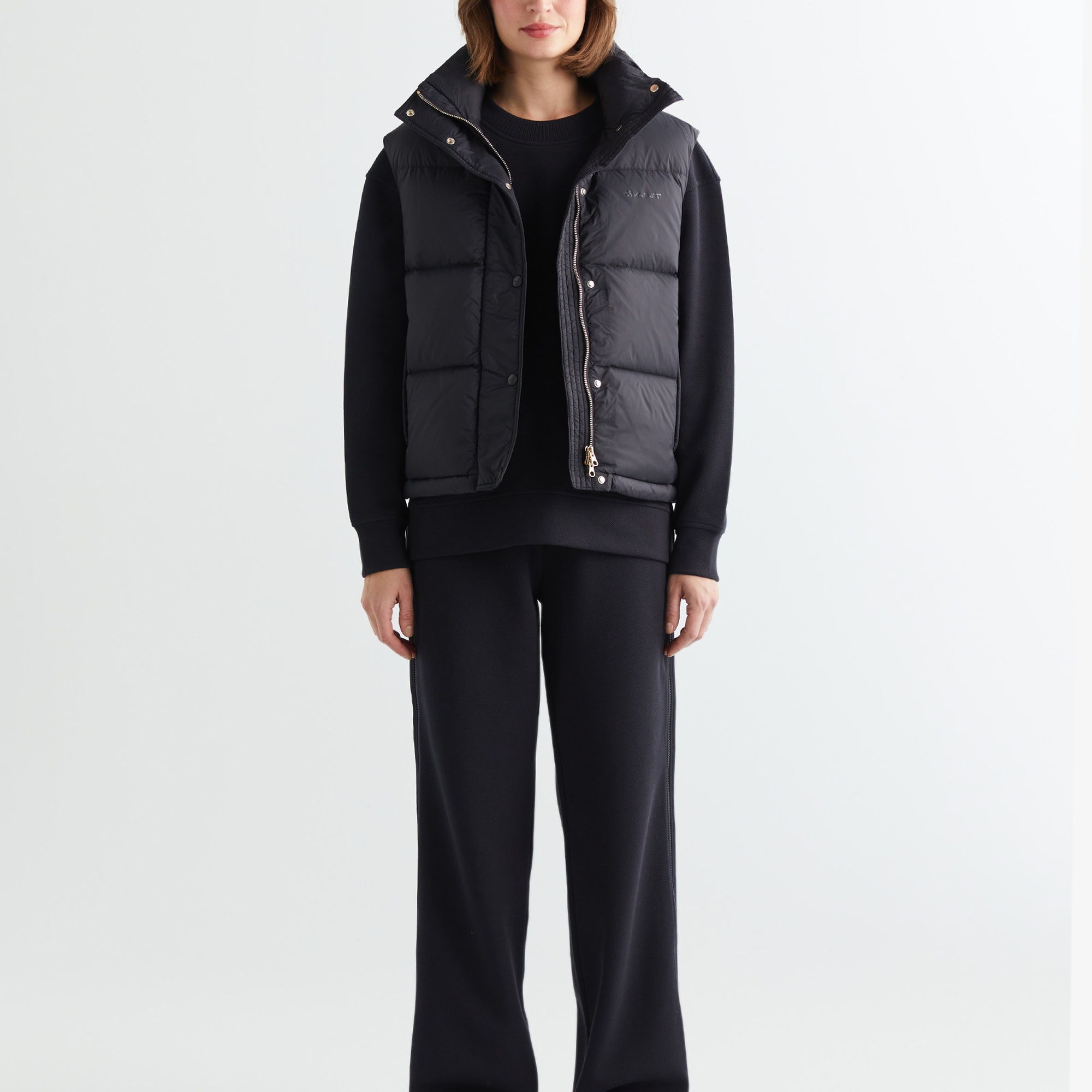 GANT Kadın Siyah Relaxed Fit Fermuarlı Logolu Yelek