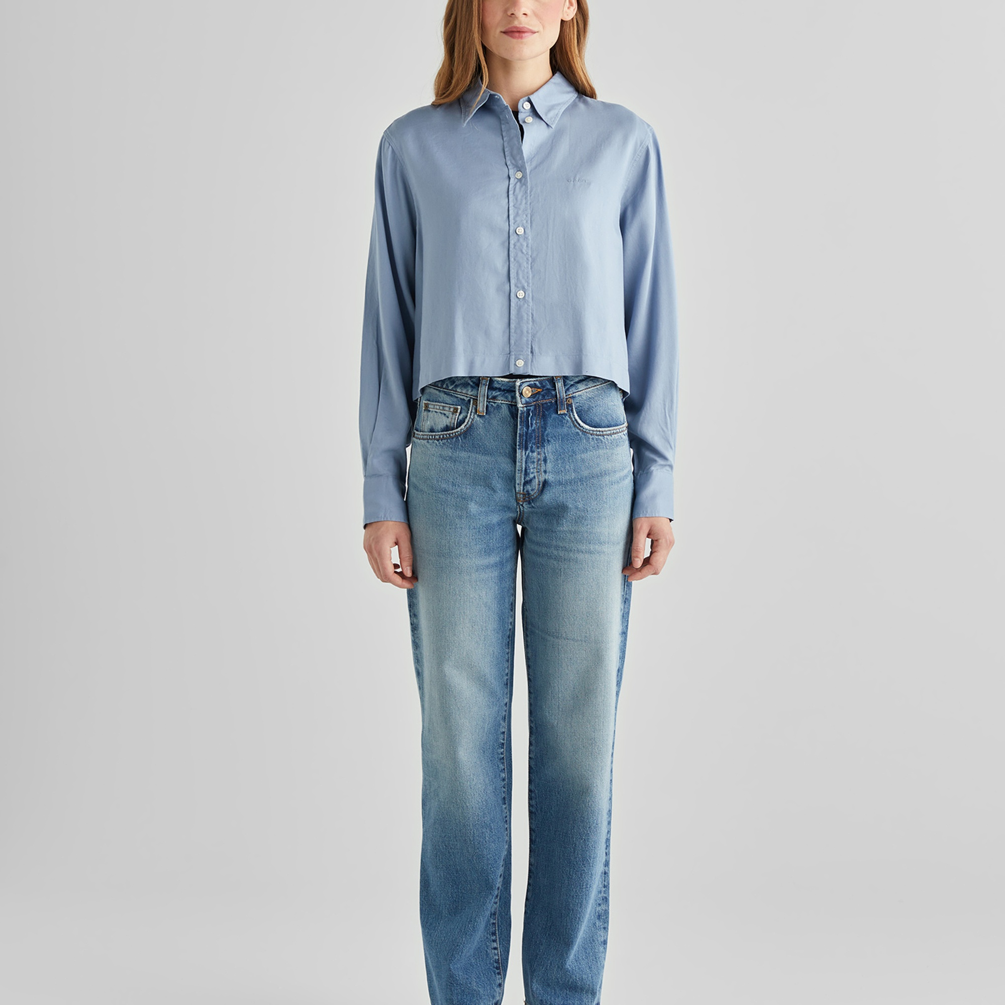 GANT Kadın Mavi Crop Fit Gömlek