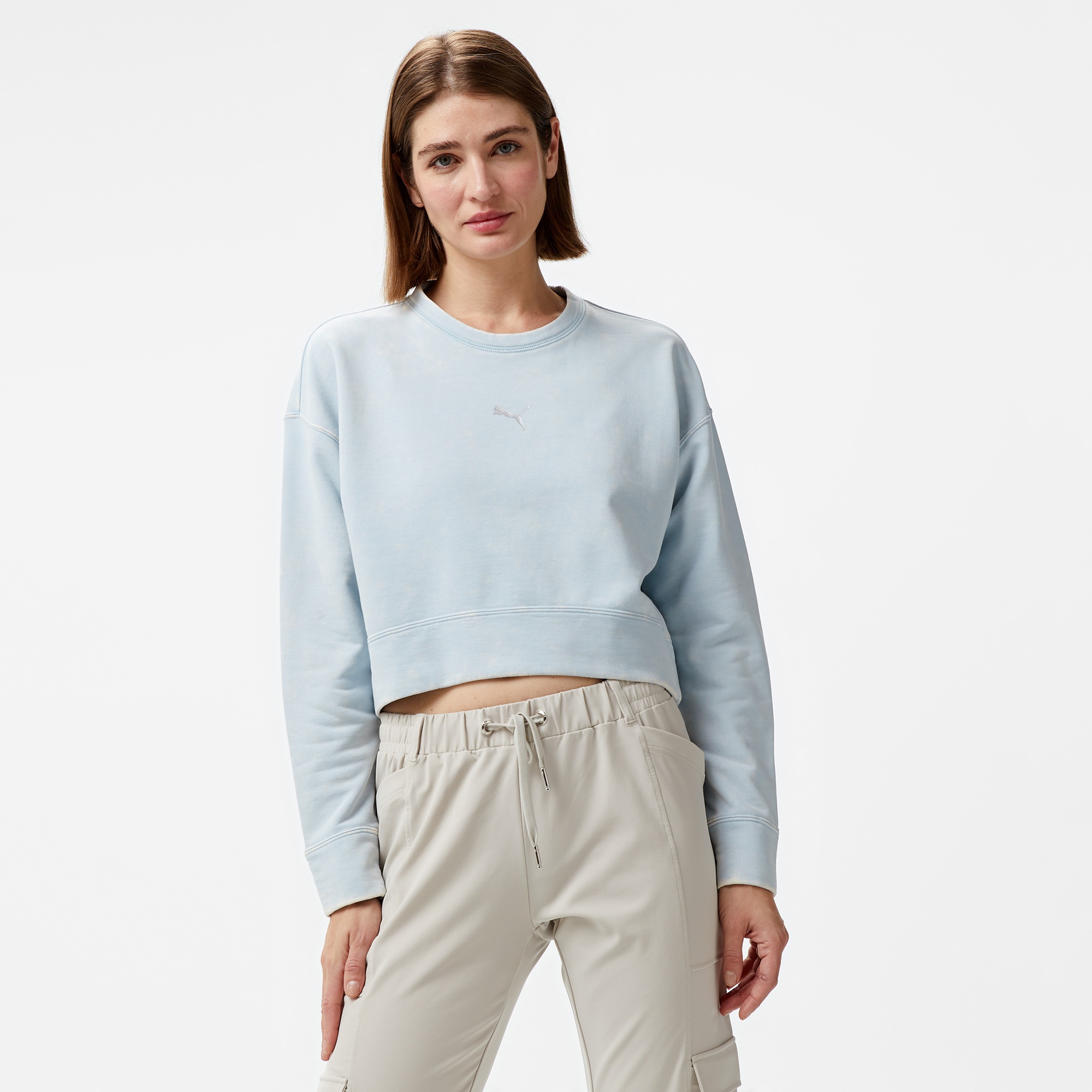 Puma Dare To Relaxed Washed Kadın Mavi Günlük Sweatshirt