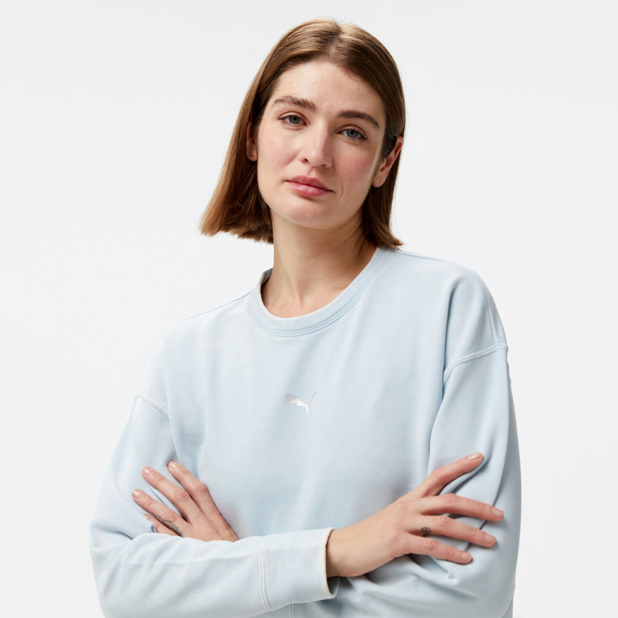 Puma Dare To Relaxed Washed Kadın Mavi Günlük Sweatshirt