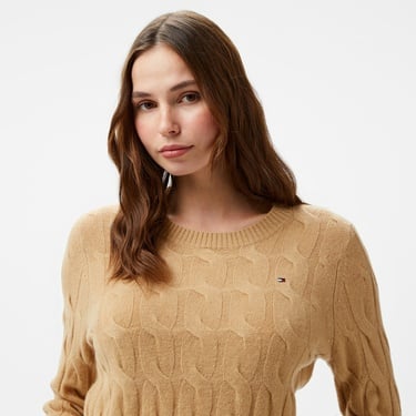  Tommy Hilfiger Soft Wool Cable Kadın Haki Kazak