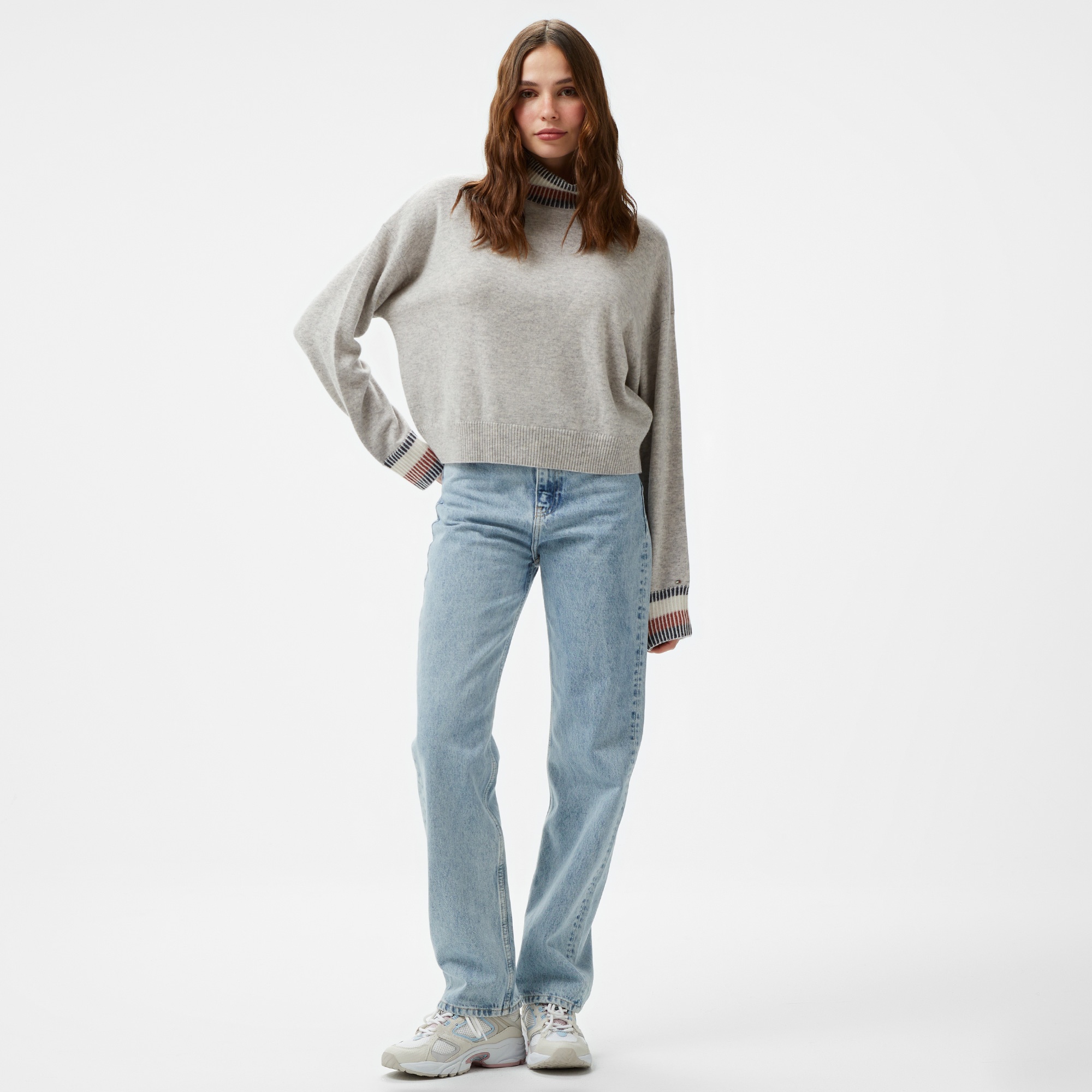 Tommy Hilfiger Global Stp Kadın Gri Kazak