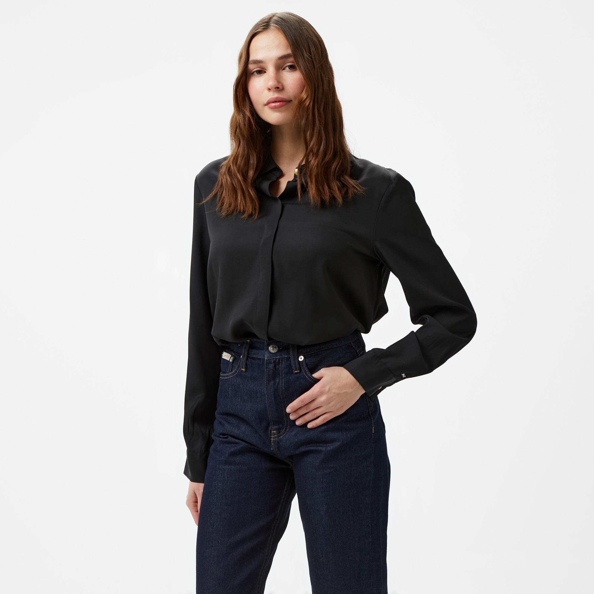 Tommy Hilfiger Fluid Viscose Regular Kadın Siyah Gömlek