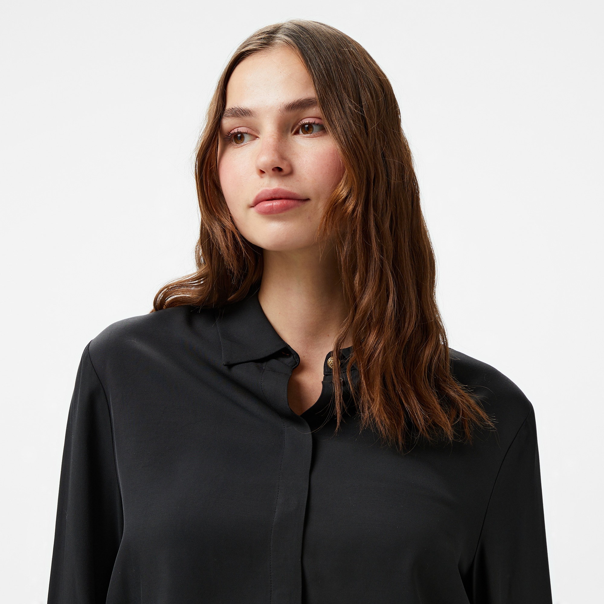 Tommy Hilfiger Fluid Viscose Regular Kadın Siyah Gömlek