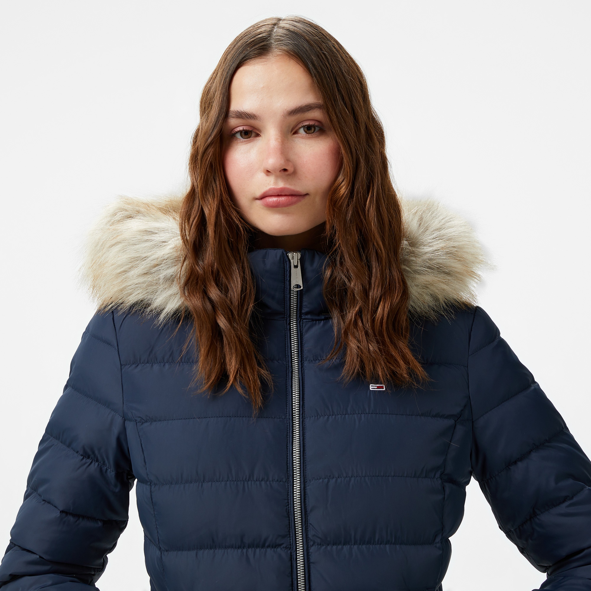 Tommy Hilfiger Basic Hooded Down Kadın Lacivert Puffer Mont