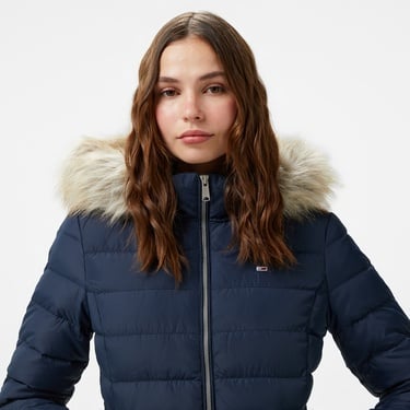  Tommy Hilfiger Basic Hooded Down Kadın Lacivert Puffer Mont