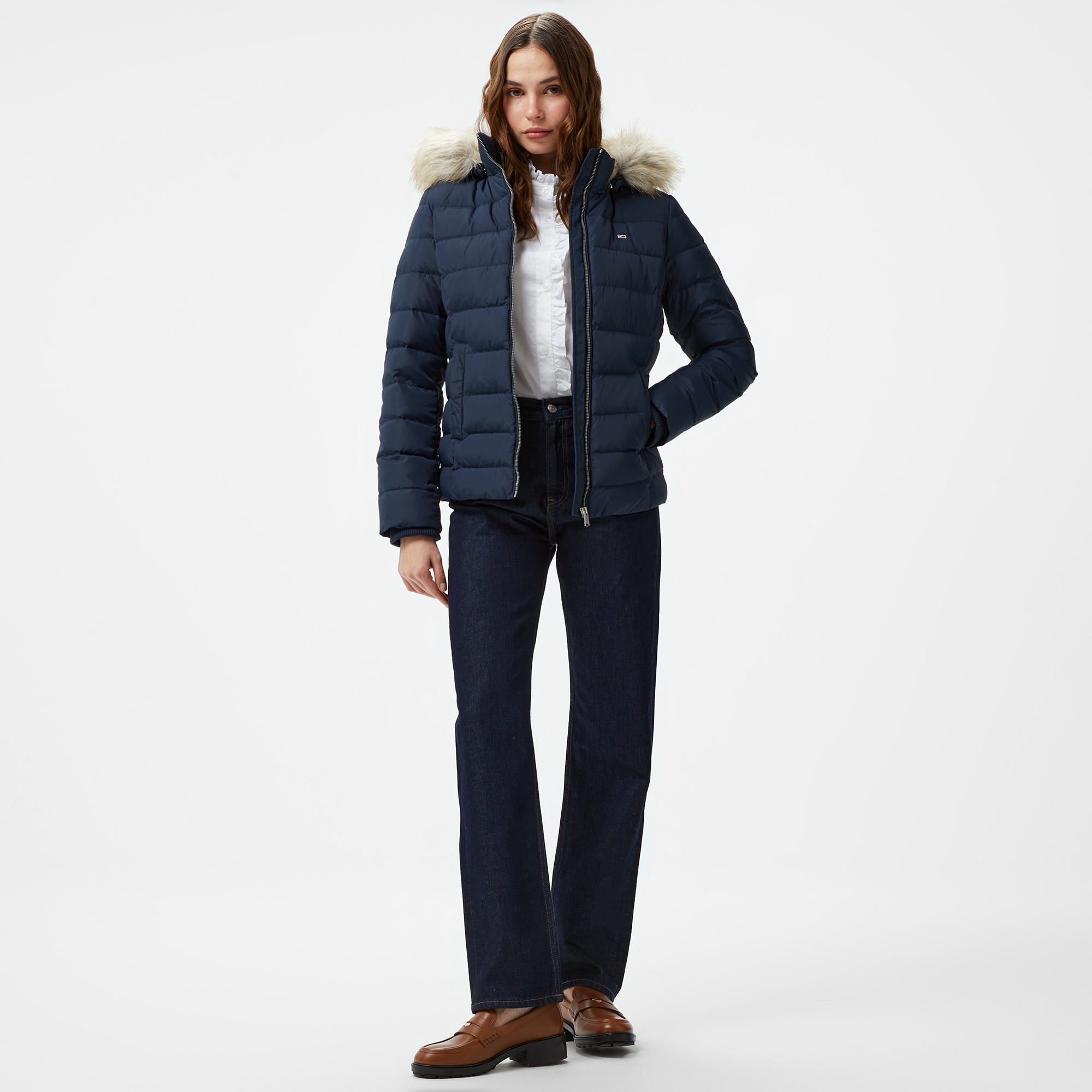 Tommy Hilfiger Basic Hooded Down Kadın Lacivert Puffer Mont