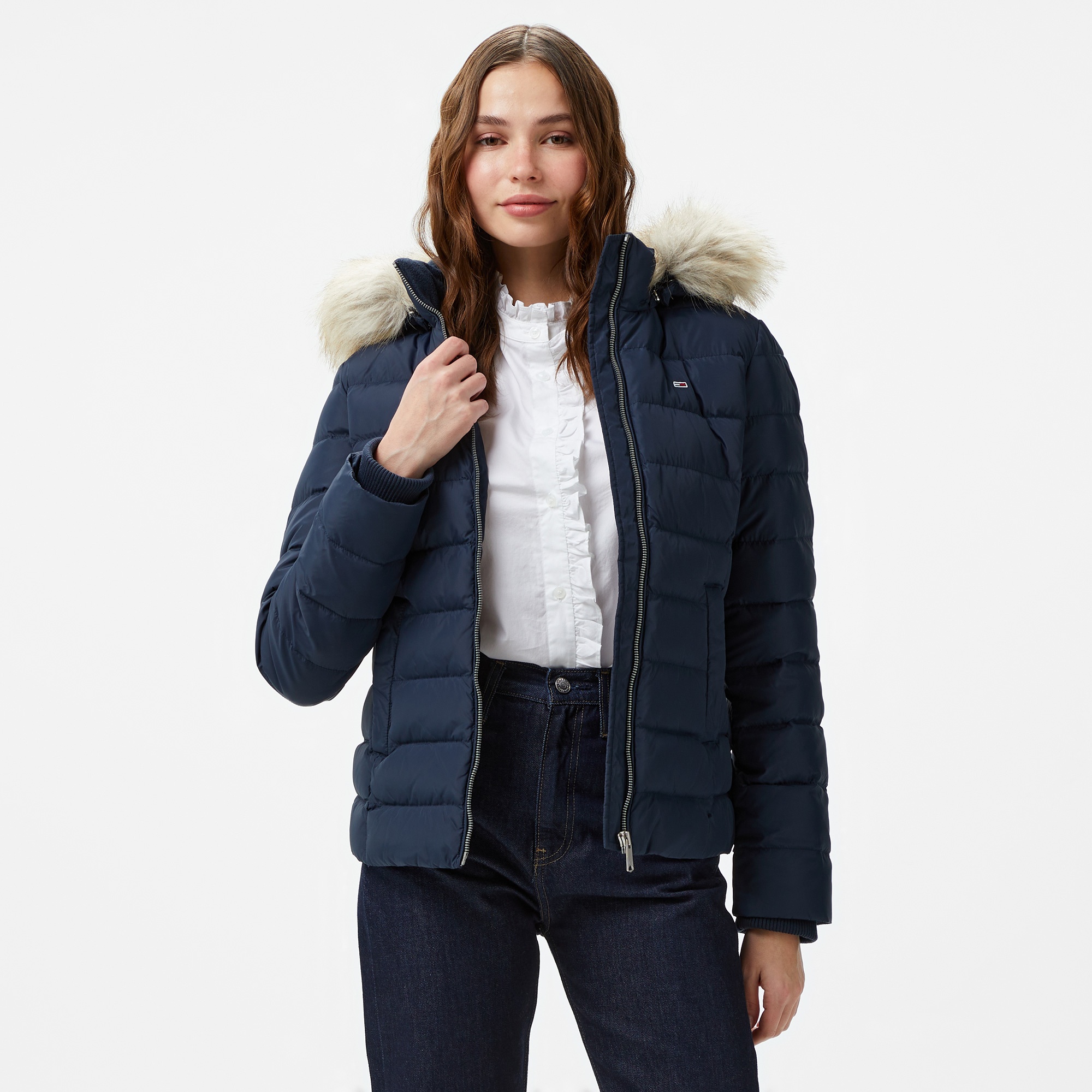 Tommy Hilfiger Basic Hooded Down Kadın Lacivert Puffer Mont