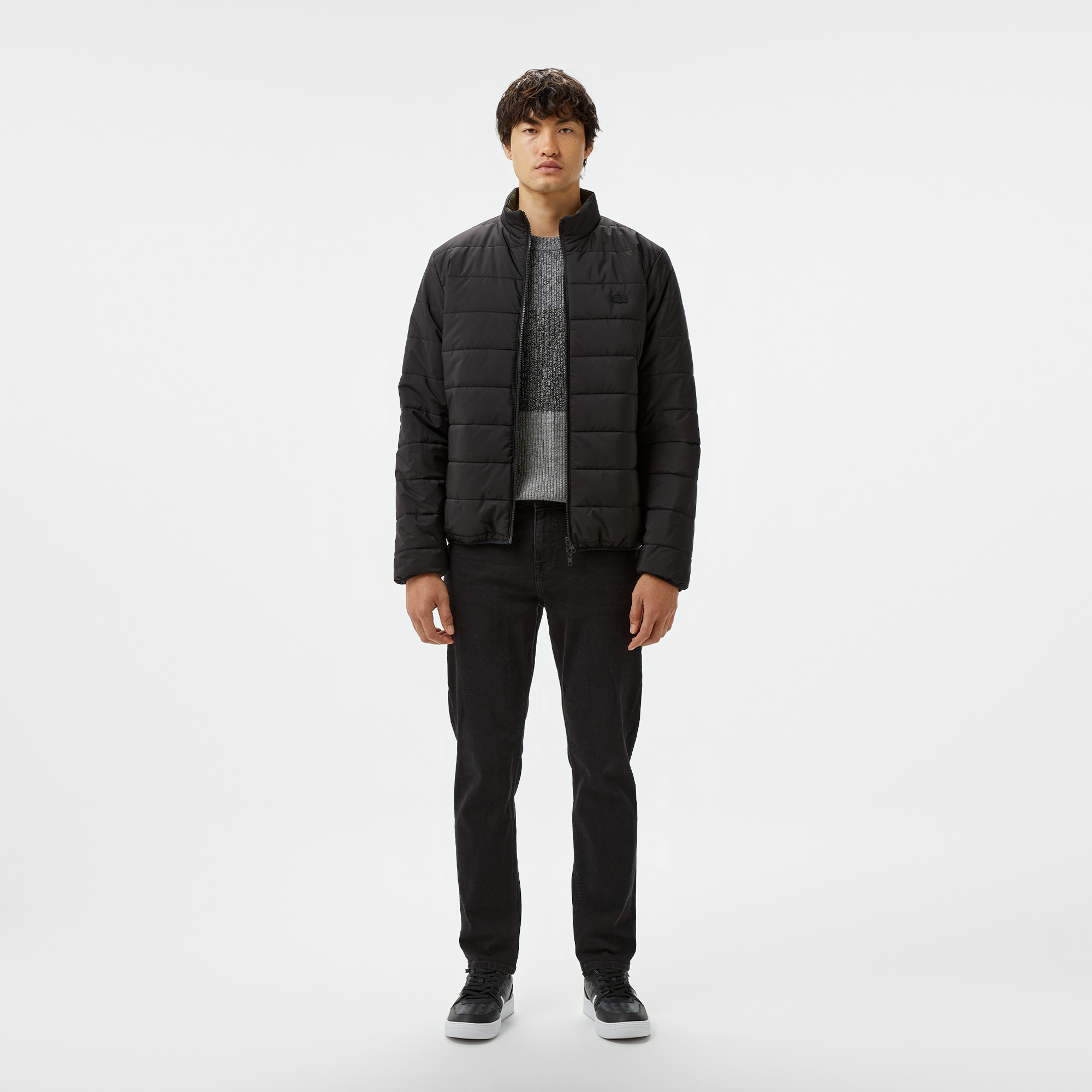 Erkek Regular Fit Dik Yaka Çift Taraflı Siyah Mont