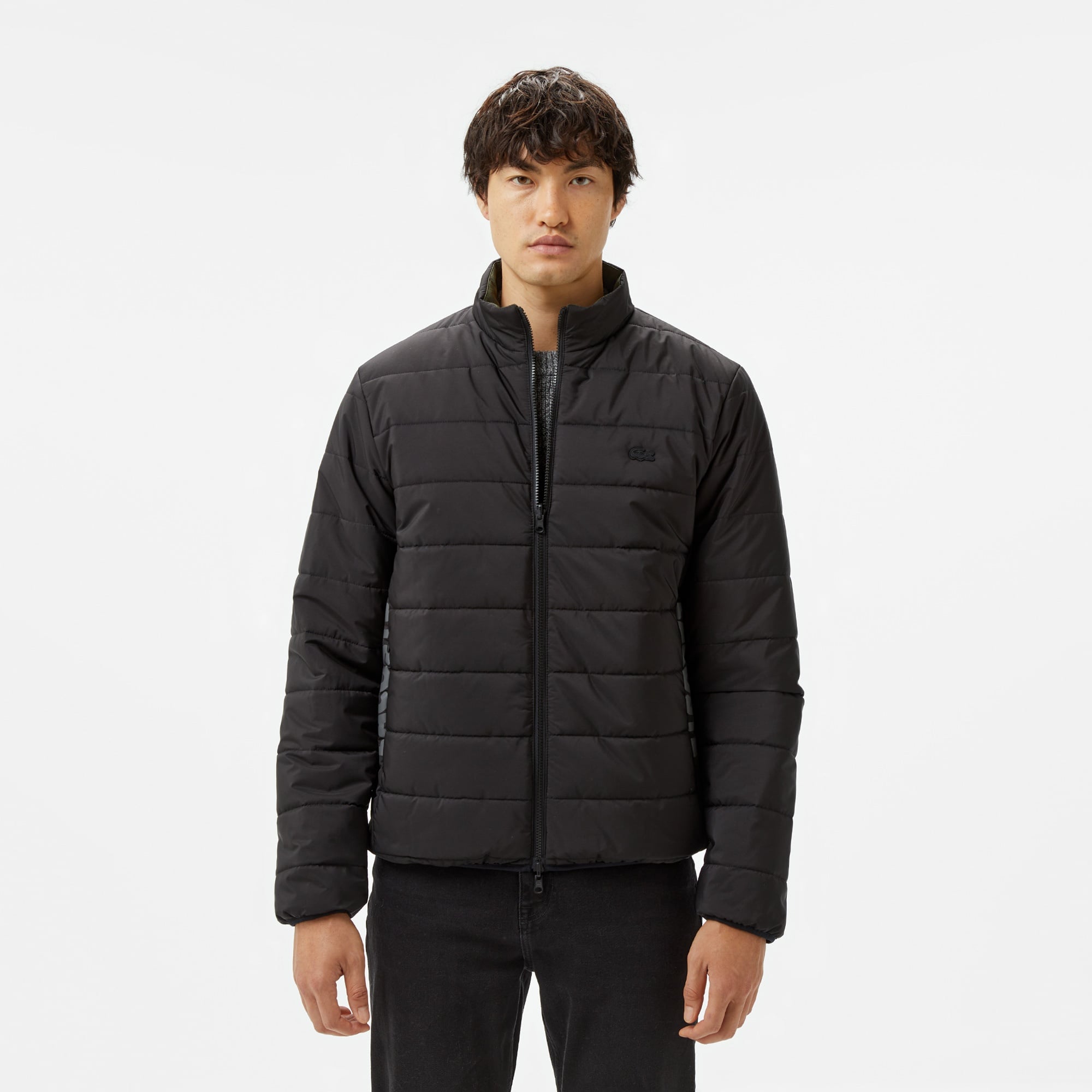 Erkek Regular Fit Dik Yaka Çift Taraflı Siyah Mont