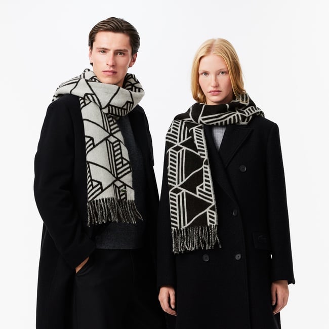  Unisex Monogram Çift Taraflı Siyah Atkı