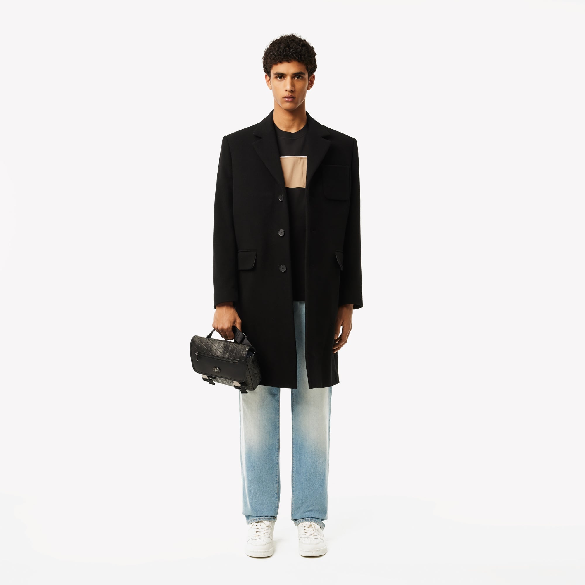 Erkek Classic Fit Bisiklet Yaka Renk Bloklu Siyah T-Shirt