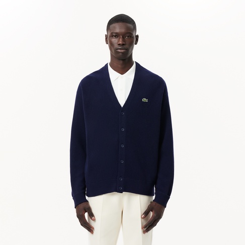  Lacoste Erkek Relaxed Fit V Yaka Lacivert Hırka