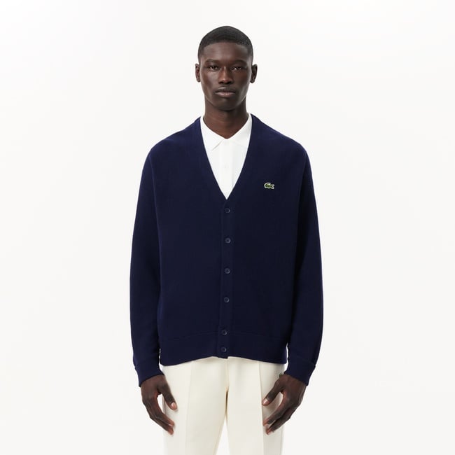  Lacoste Erkek Relaxed Fit V Yaka Lacivert Hırka
