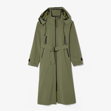  Kadın Oversize Fit Kapüşonlu Haki Trençkot