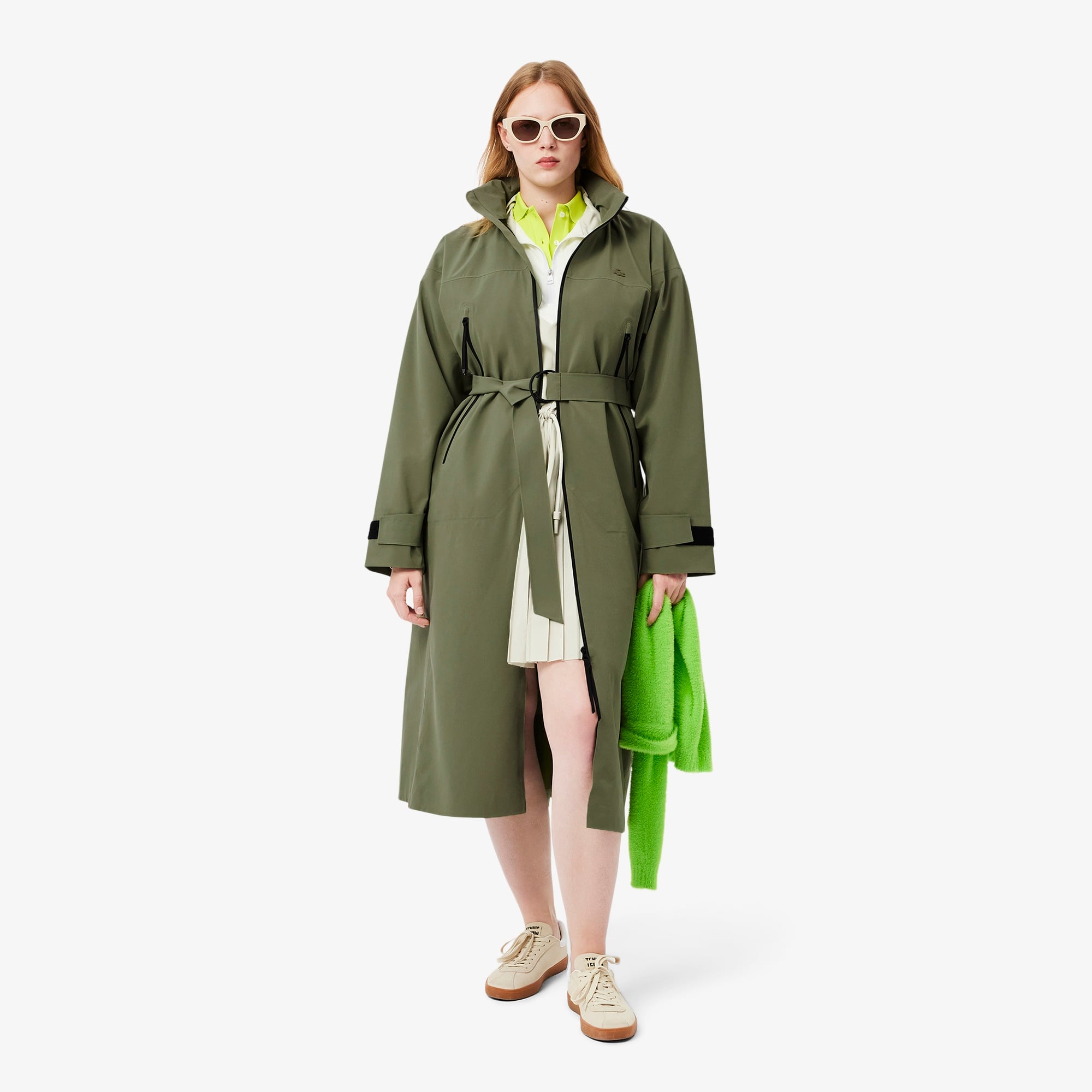 Kadın Oversize Fit Kapüşonlu Haki Trençkot