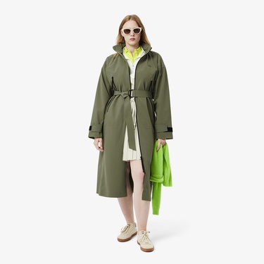  Kadın Oversize Fit Kapüşonlu Haki Trençkot