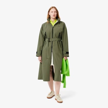  Kadın Oversize Fit Kapüşonlu Haki Trençkot