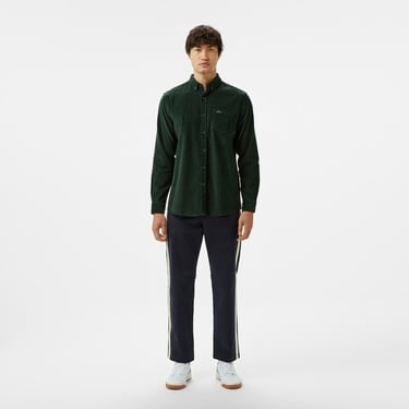  Erkek Regular Fit Düğmeli Yaka Koyu Yeşil Gömlek