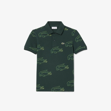  Lacoste Çocuk Baskılı Koyu Yeşil Polo
