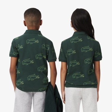 Lacoste Çocuk Baskılı Koyu Yeşil Polo