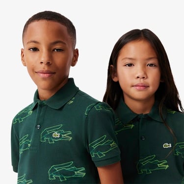  Lacoste Çocuk Baskılı Koyu Yeşil Polo