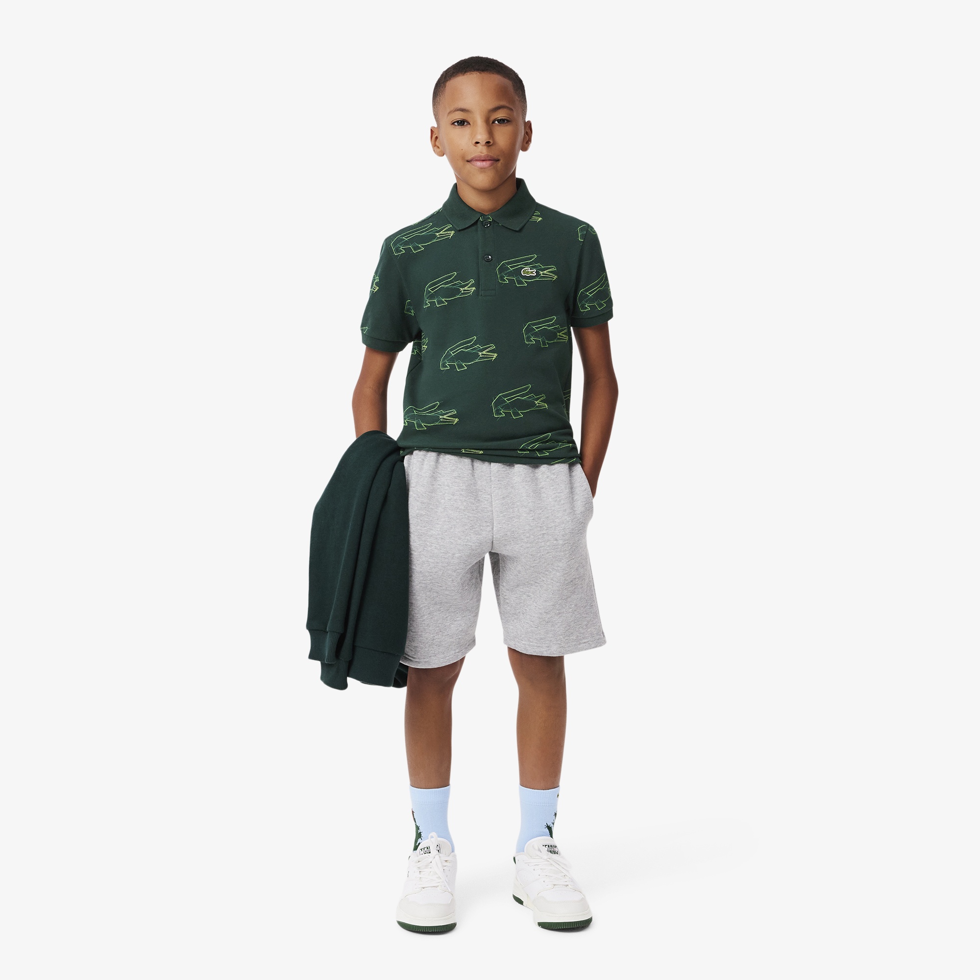 Lacoste Çocuk Baskılı Koyu Yeşil Polo