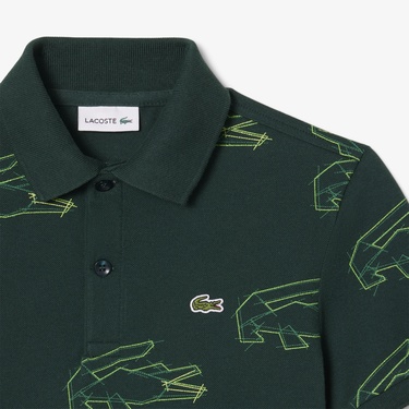  Lacoste Çocuk Baskılı Koyu Yeşil Polo