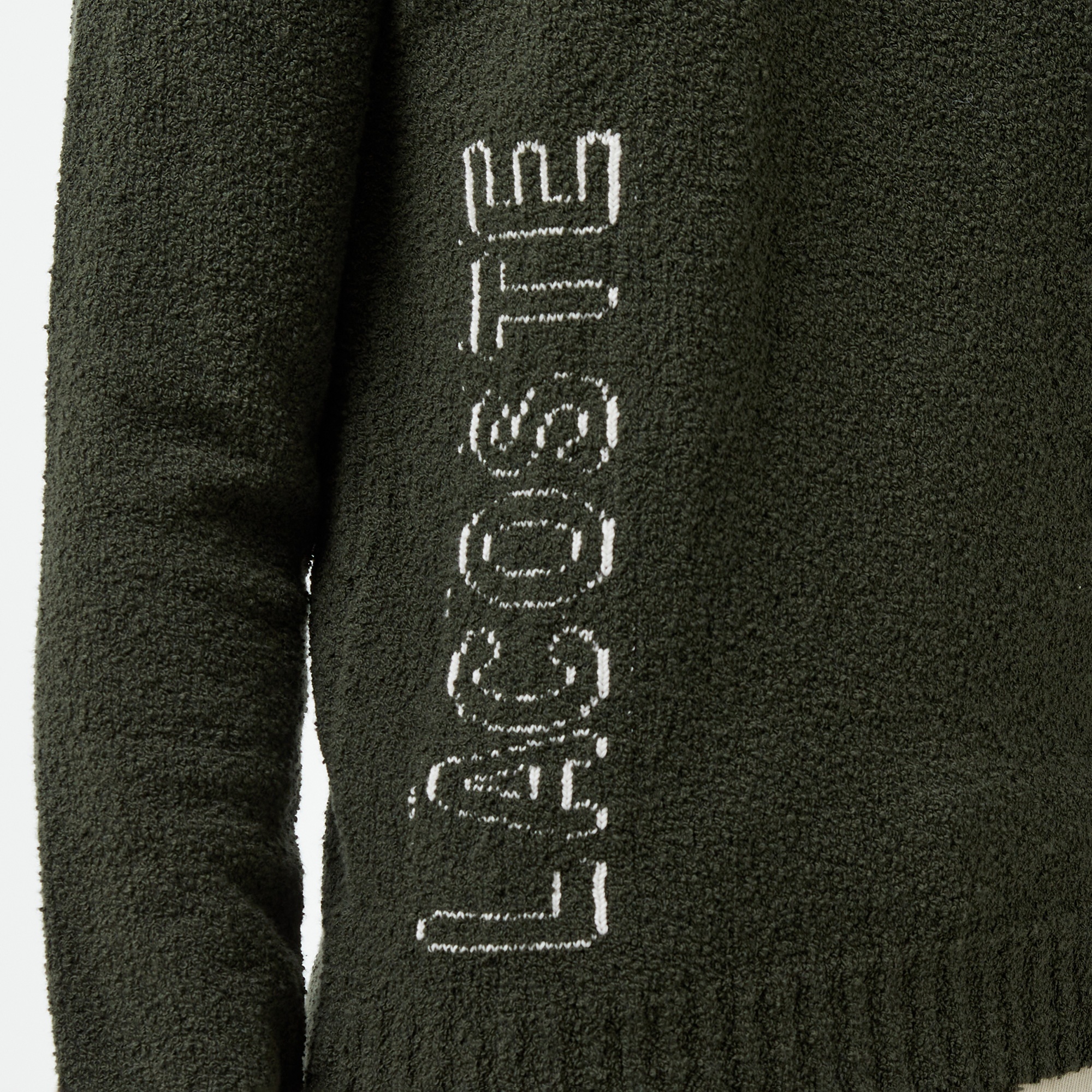 Erkek Relaxed Fit Bisiklet Yaka Baskılı Koyu Yeşil Kazak