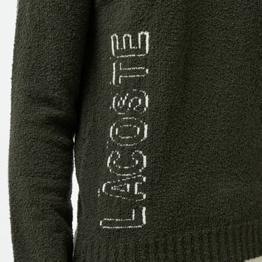  Erkek Relaxed Fit Bisiklet Yaka Baskılı Koyu Yeşil Kazak