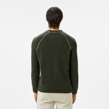  Erkek Relaxed Fit Bisiklet Yaka Baskılı Koyu Yeşil Kazak