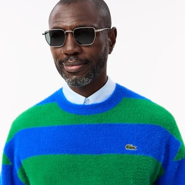  Erkek Relaxed Fit Bisiklet Yaka Renk Bloklu Lacivert Kazak