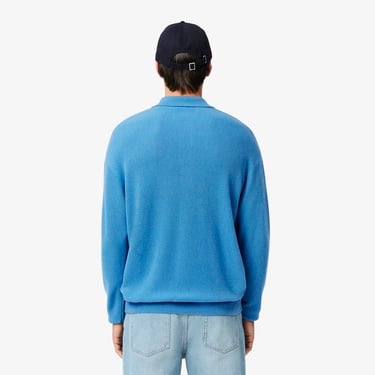  Erkek Relaxed Fit Polo Yaka Yün Mavi Triko