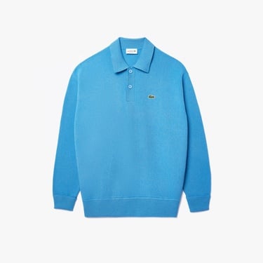  Erkek Relaxed Fit Polo Yaka Yün Mavi Triko