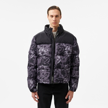  Erkek Desenli Siyah Şişme Mont