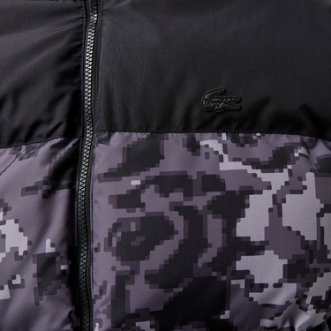  Erkek Desenli Siyah Şişme Mont