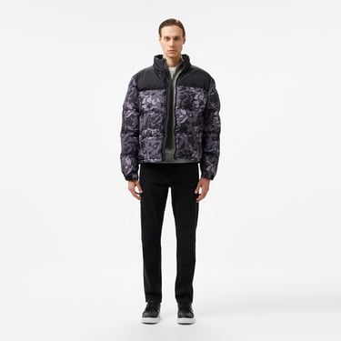  Erkek Desenli Siyah Şişme Mont