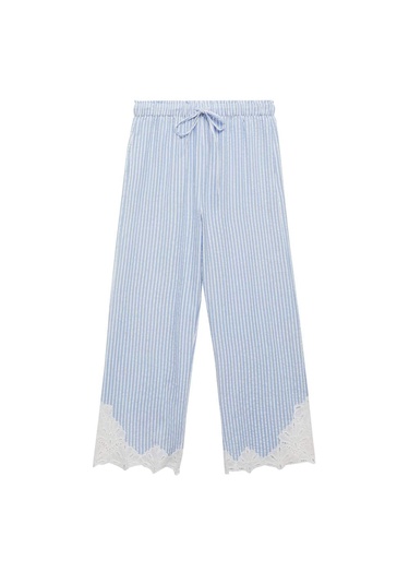  Mango Kadın İşlemeli Çizgili Pantolon Gök Mavisi