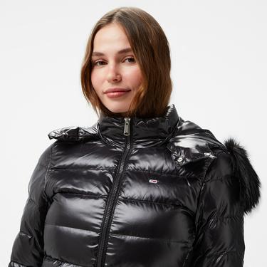  Tommy Hilfiger Jeans Tonal Hooded Down Kadın Siyah Ceket