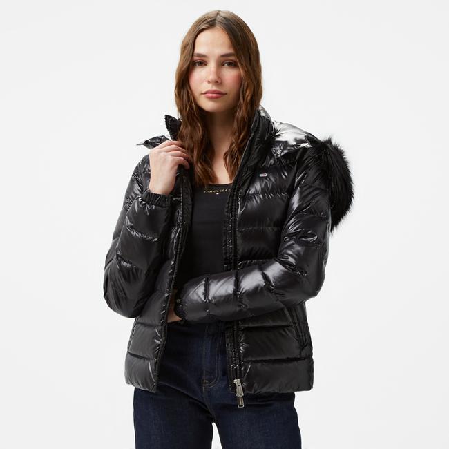  Tommy Hilfiger Jeans Tonal Hooded Down Kadın Siyah Ceket