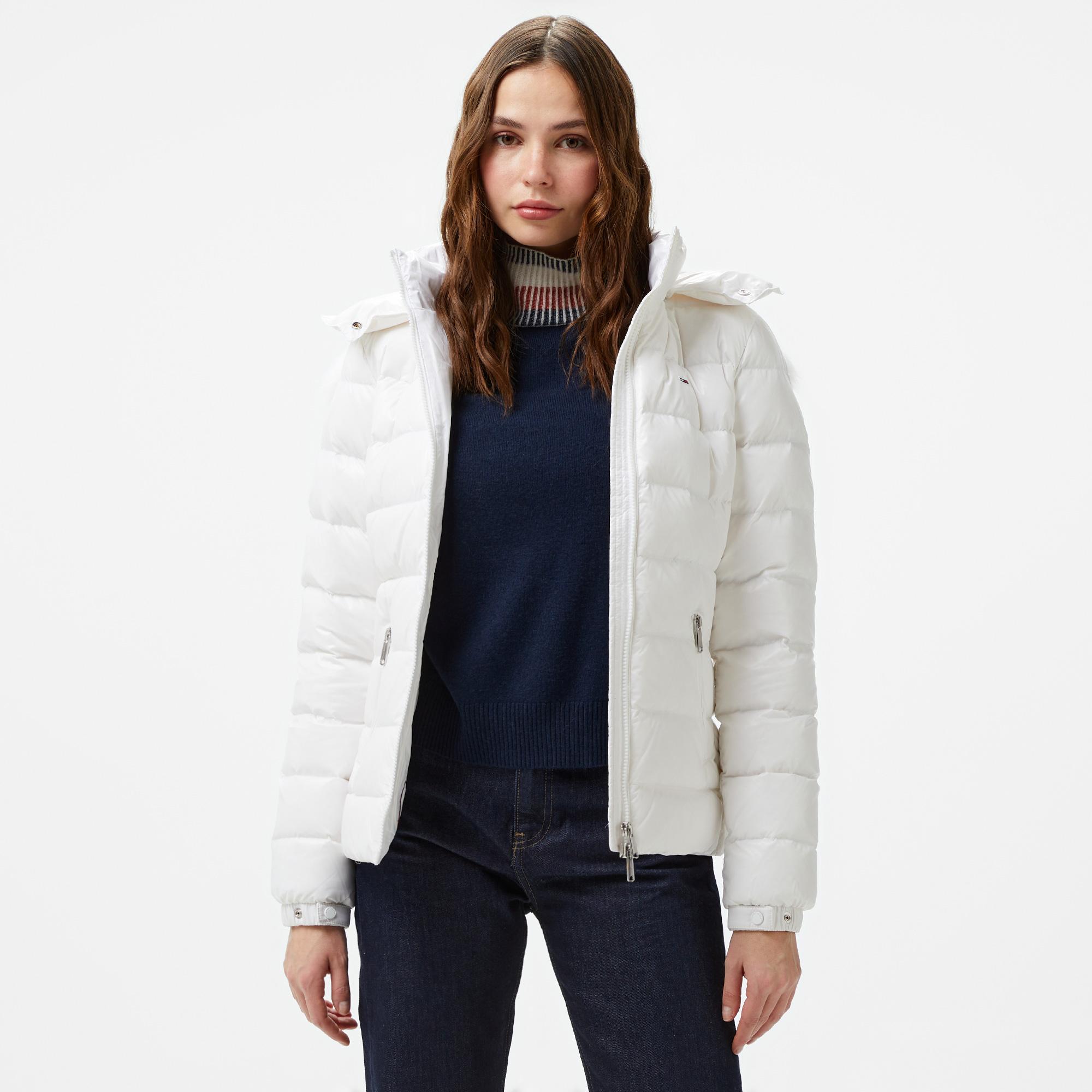 Tommy Hilfiger Jeans Tonal Hooded Down Kadın Beyaz Ceket
