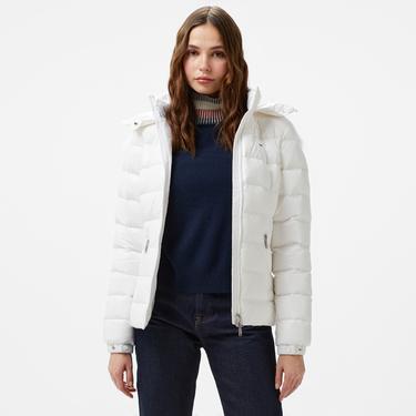  Tommy Hilfiger Jeans Tonal Hooded Down Kadın Beyaz Ceket