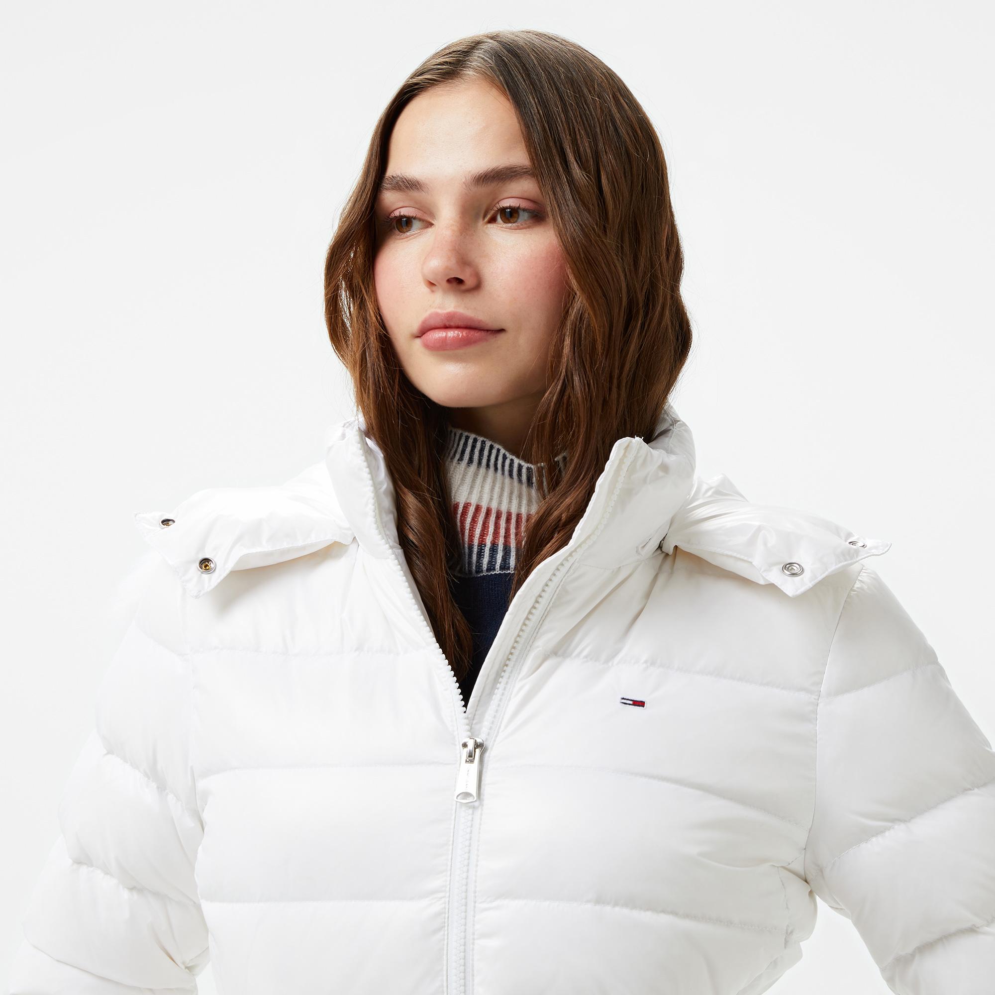 Tommy Hilfiger Jeans Tonal Hooded Down Kadın Beyaz Ceket