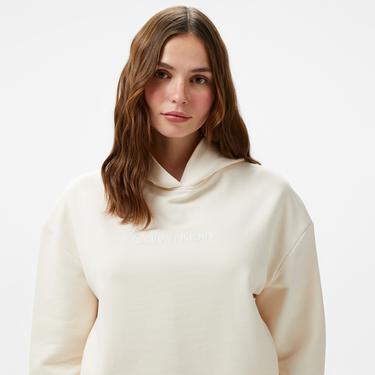  Calvin Klein Hero Logo Kadın Krem Hoodie