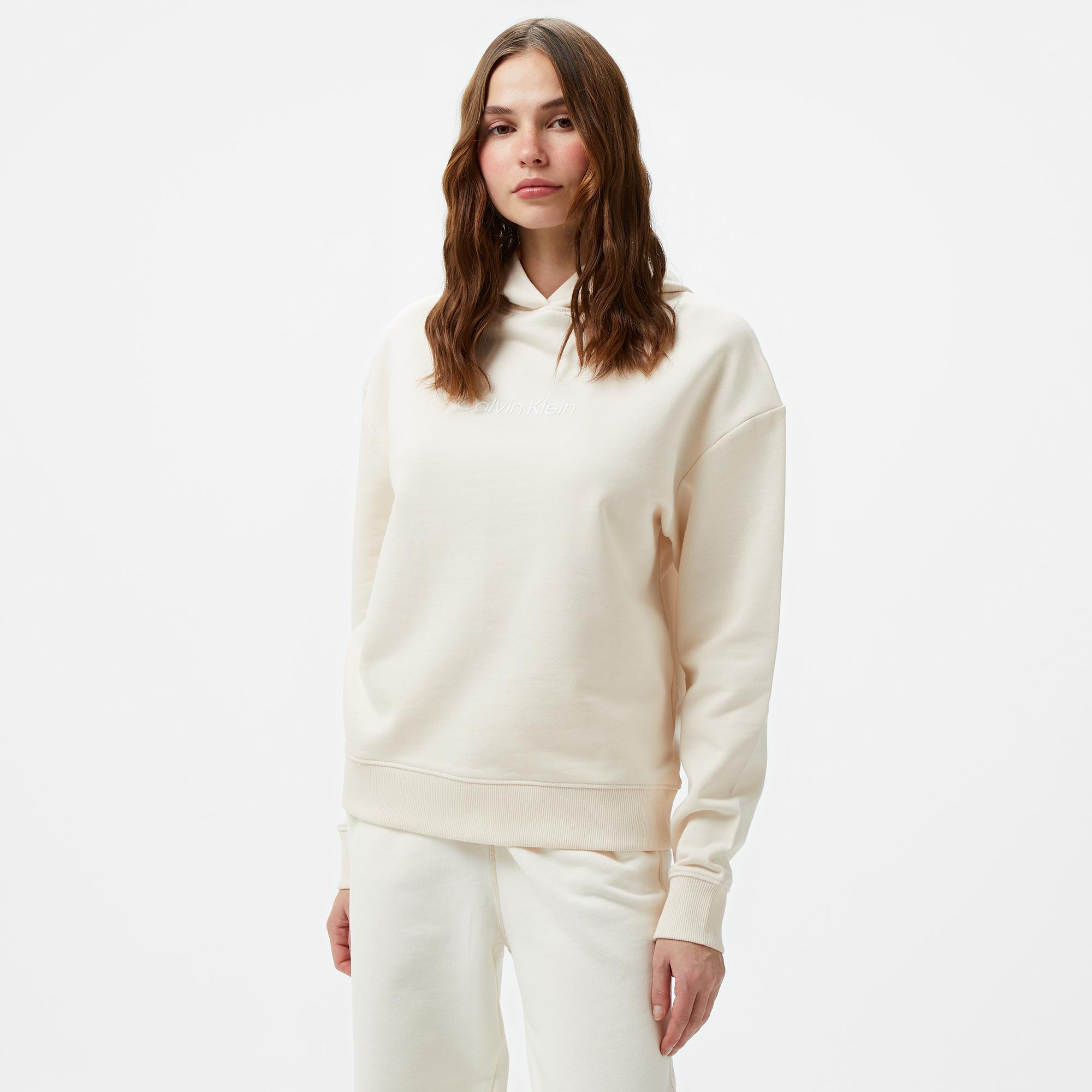 Calvin Klein Hero Logo Kadın Krem Hoodie